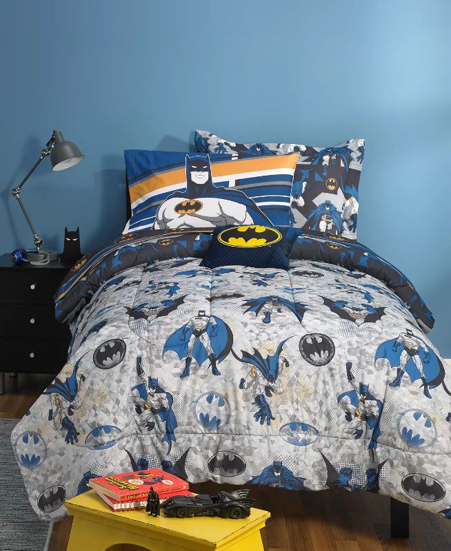 Photo 1 of TWIN Batman 6-Pc. Twin Comforter Set. Straight from the popular Warner Bros. DC Comics animated series, this action-packed Batman comforter set has everything you need to create a fun-themed bedroom for your child. Set includes: twin comforter, one standa