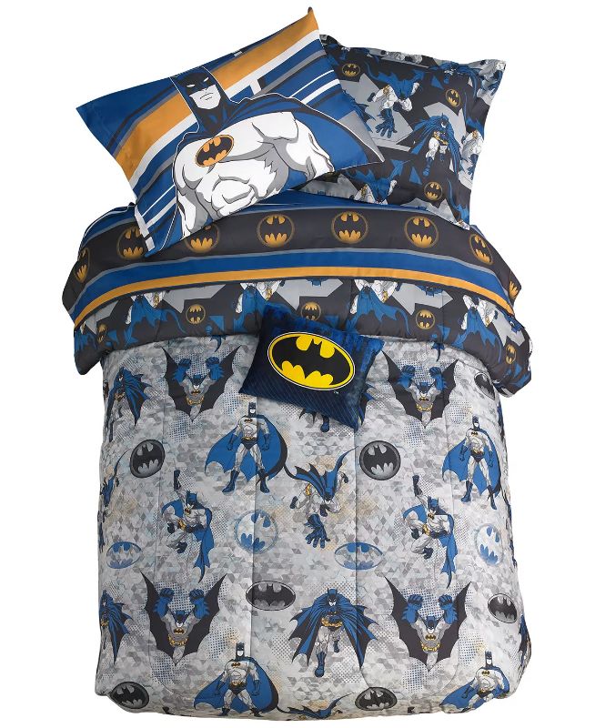 Photo 2 of TWIN Batman 6-Pc. Twin Comforter Set. Straight from the popular Warner Bros. DC Comics animated series, this action-packed Batman comforter set has everything you need to create a fun-themed bedroom for your child. Set includes: twin comforter, one standa