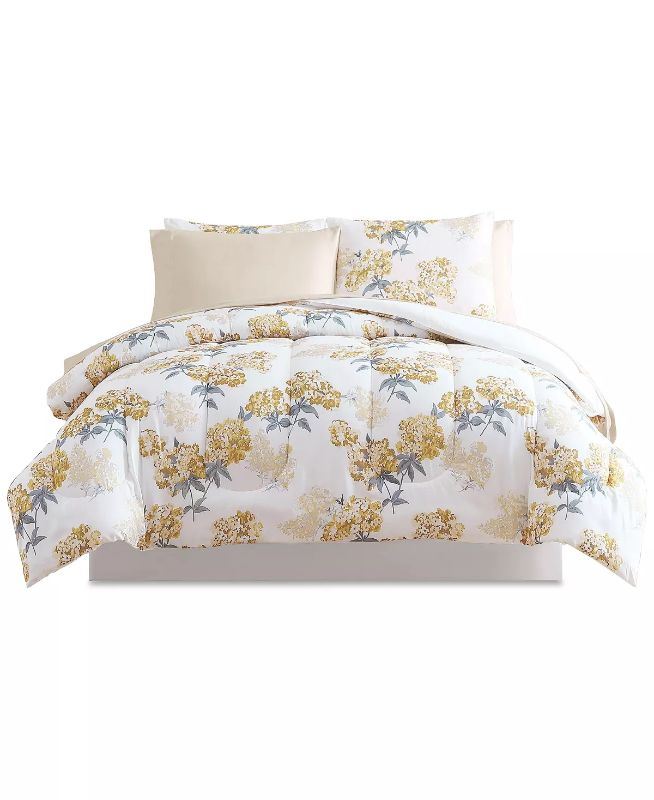 Photo 2 of FULL / QUEEN HALLMART COLLECTIBLES Orena 3-Pc. Reversible Full/Queen Comforter Set. Give any bedroom a fresh look and feel with the soothing contemporary tones and beautiful printed blooms featured on this Orena reversible comforter set. Set includes: ful