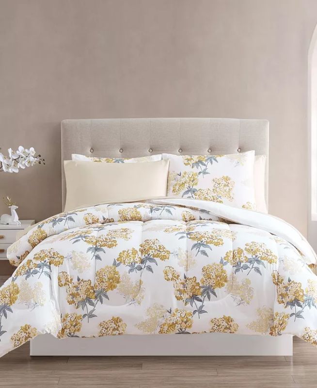 Photo 9 of FULL / QUEEN HALLMART COLLECTIBLES Orena 3-Pc. Reversible Full/Queen Comforter Set. Give any bedroom a fresh look and feel with the soothing contemporary tones and beautiful printed blooms featured on this Orena reversible comforter set. Set includes: ful