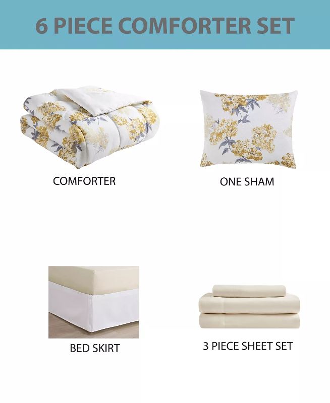 Photo 5 of FULL / QUEEN HALLMART COLLECTIBLES Orena 3-Pc. Reversible Full/Queen Comforter Set. Give any bedroom a fresh look and feel with the soothing contemporary tones and beautiful printed blooms featured on this Orena reversible comforter set. Set includes: ful