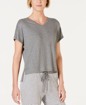 Photo 1 of Size XXXL Alfani Women's Variegated Ribbed High-low Hem Solid T-shirt, 3xl - Pewter Grey