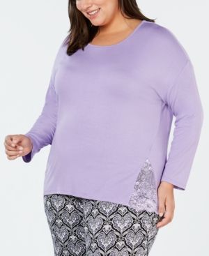 Photo 1 of Size 3X I.N.C. Women's Ultra-Soft Lace-Trim Long Sleeve Pajama Top, Purple-Plus Size 3X