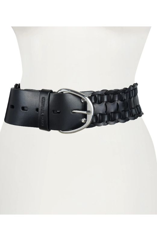 Photo 1 of SIZE M - Michael Kors Wide Woven Leather Belt, Size Medium in Black at Nordstrom