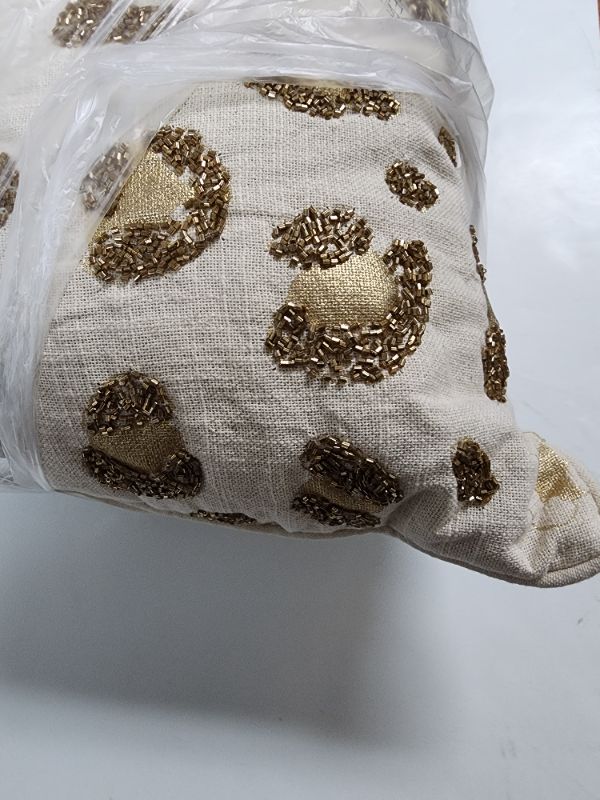 Photo 2 of Lacourte 20 x 20 Marnie Decorative Pillow Beige. Glam up your room's decor with the Marnie decorative pillow from Lacourte, featuring hand beaded embroidery - Beaded + Foil - 100% Cotton Shell - Spot clean