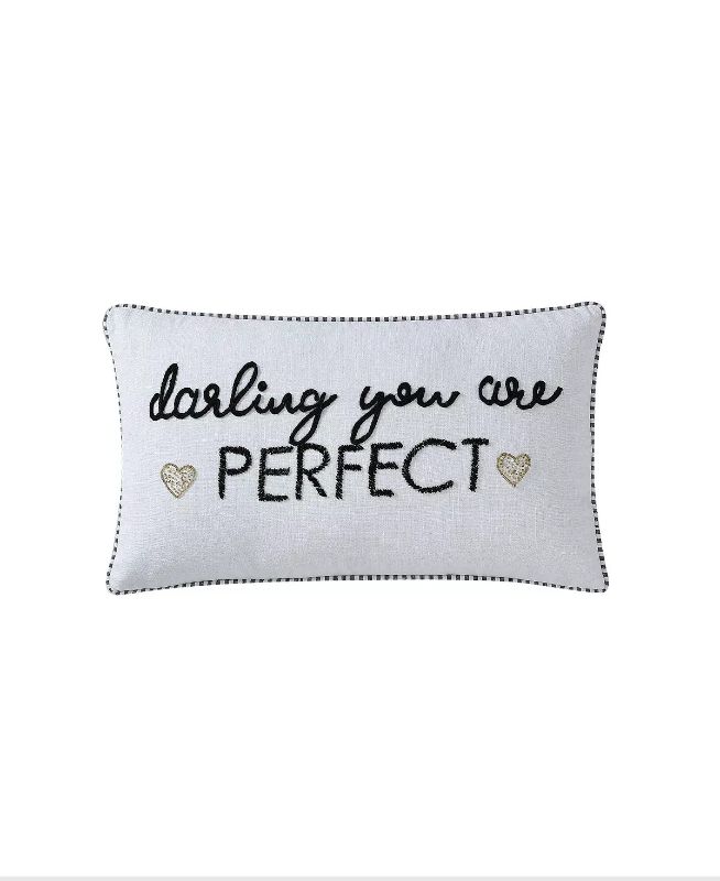 Photo 2 of LACOURTE You'Re Perfect Decorative Pillow, 14" x 24" - Set a loving and romantic mood to any room with this You're Perfect beaded decorative pillow by Lacourte - Cotton Slub - Black & White Pinstripe - Cording + Beading - 100% Cotton Shell 