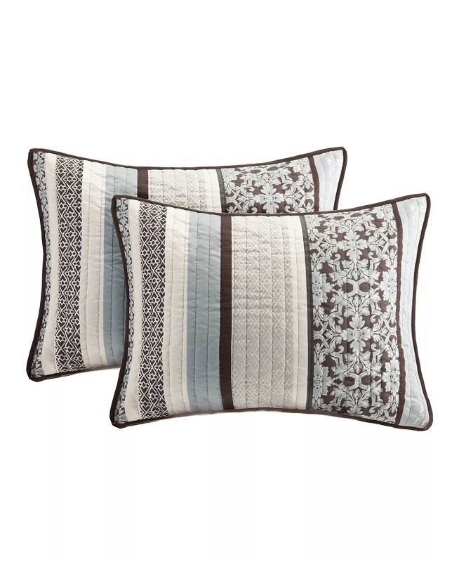 Photo 3 of FULL - QUEEN - MADISON PARK Princeton 5-Pc. Coverlet Set, Full/Queen - To add a touch of richness to your current décor, the Princeton Coverlet Set can update your room in seconds. Made from polyester jacquard, the coverlet and shams share leaf, striping 