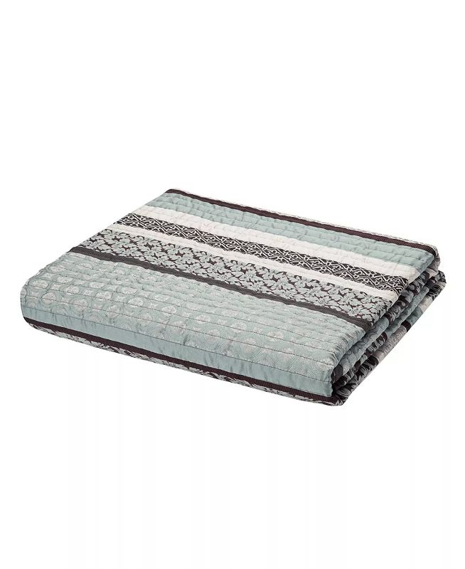 Photo 2 of FULL - QUEEN - MADISON PARK Princeton 5-Pc. Coverlet Set, Full/Queen - To add a touch of richness to your current décor, the Princeton Coverlet Set can update your room in seconds. Made from polyester jacquard, the coverlet and shams share leaf, striping 