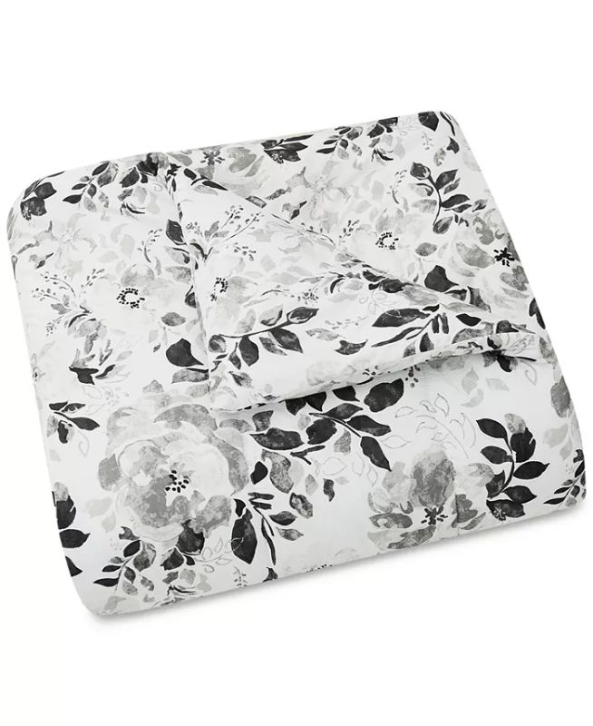 Photo 5 of TWIN / XL TWIN - PEM AMERICA Black and White 2-Pc. Floral-Print Twin Comforter Set, a Macy's Exclusive Style - Give any bedroom a fresh modern feel with the monochromatic grayscale floral-print pattern embellishing this contemporary comforter set.