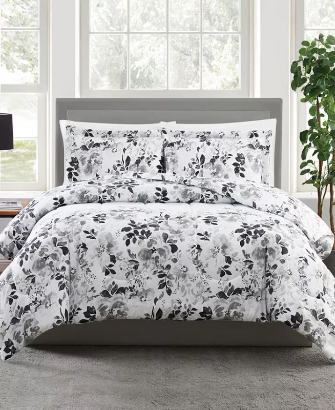 Photo 4 of TWIN / XL TWIN - PEM AMERICA Black and White 2-Pc. Floral-Print Twin Comforter Set, a Macy's Exclusive Style - Give any bedroom a fresh modern feel with the monochromatic grayscale floral-print pattern embellishing this contemporary comforter set.