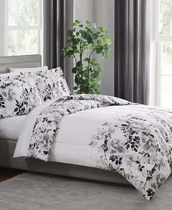 Photo 1 of TWIN / XL TWIN - PEM AMERICA Black and White 2-Pc. Floral-Print Twin Comforter Set, a Macy's Exclusive Style - Give any bedroom a fresh modern feel with the monochromatic grayscale floral-print pattern embellishing this contemporary comforter set.