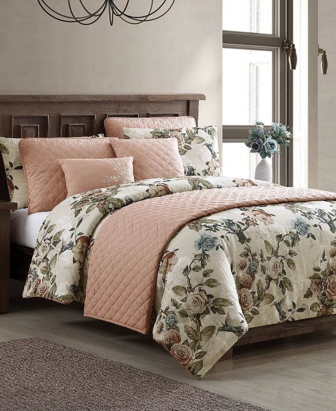 Photo 2 of QUEEN Lillith 8 Pieces. Comforter and Quilt Set Create a layered look in your bedroom with the Lillith comforter and quilt set, featuring an elegant floral print. Floral print - Each set includes one comforter, one quilt, four shams and two decorative pil