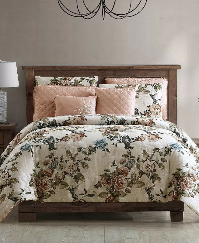 Photo 1 of QUEEN Lillith 8 Pieces. Comforter and Quilt Set Create a layered look in your bedroom with the Lillith comforter and quilt set, featuring an elegant floral print. Floral print - Each set includes one comforter, one quilt, four shams and two decorative pil