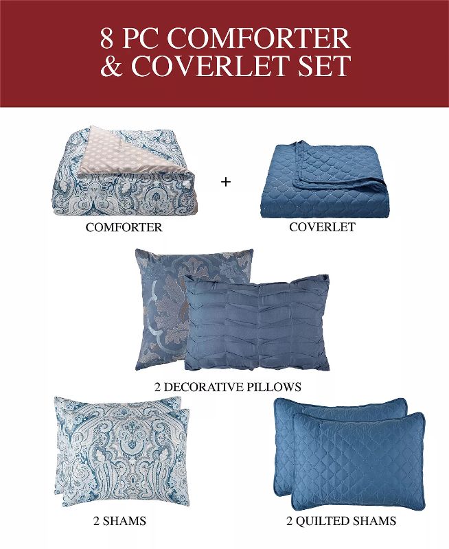 Photo 3 of KING SUNHAM Willoughby 8-Pc. Reversible California King Comforter and Coverlet Set. Elegantly update any room's decor with this striking Willoughby comforter set, featuring a reversible design with a dramatic damask motif. Including coordinating shams, de