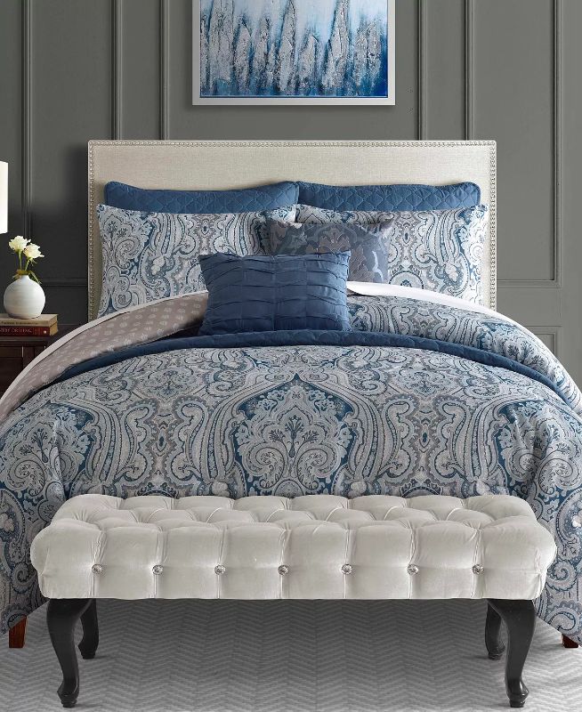 Photo 1 of KING SUNHAM Willoughby 8-Pc. Reversible California King Comforter and Coverlet Set. Elegantly update any room's decor with this striking Willoughby comforter set, featuring a reversible design with a dramatic damask motif. Including coordinating shams, de