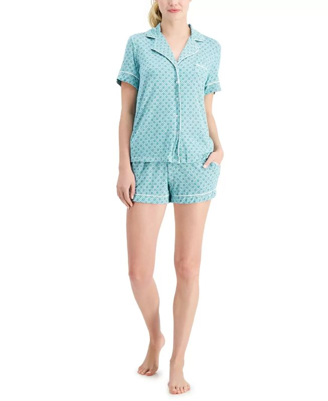 Photo 1 of LARGE Alfani Printed Notch Collar Pajama Shorts Set, Created for Macy's