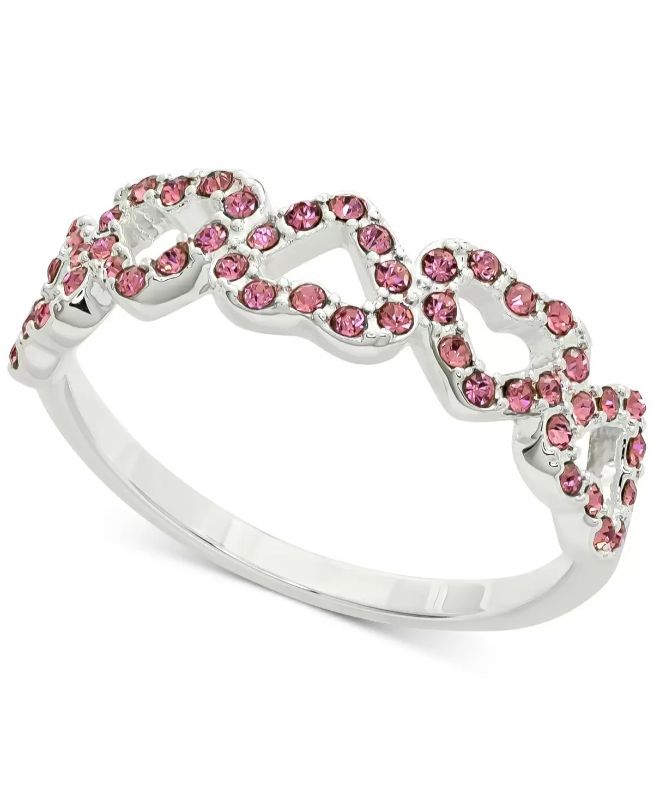 Photo 1 of SIZE 9 - Charter Club Silver-Plated Tone Pink Pave Open Heart Band Ring, Created for Macy's