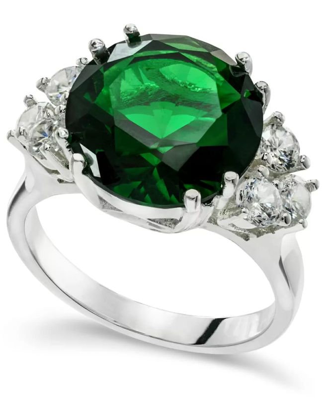 Photo 1 of SIZE 6 Charter Club Silver Plated Green Crystal Ring, Created for Macy's