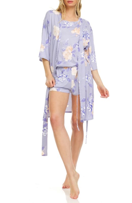 Photo 1 of SIZE LARGE - Flora Nikrooz 3-Piece Patterned Pajama Set in Blue at Nordstrom, Size Large