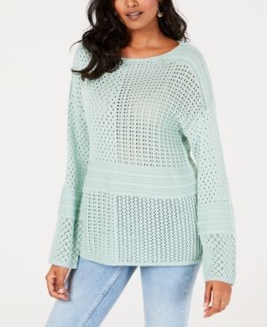 Photo 1 of SIZE M - Style & Co. Womens Patchwork Stitch Sheer Pullover Sweater