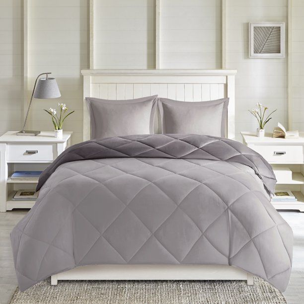 Photo 6 of FULL / QUEEN Home Essence Windsor Reversible Down Alternative 3M Scotchgard Comforter Set, Gray, F/Q. Soft and cozy, the Home Essence Windsor Reversible Down Alternative 3M Scotchgard Comforter Mini Set will make you never want to get out of bed. This com