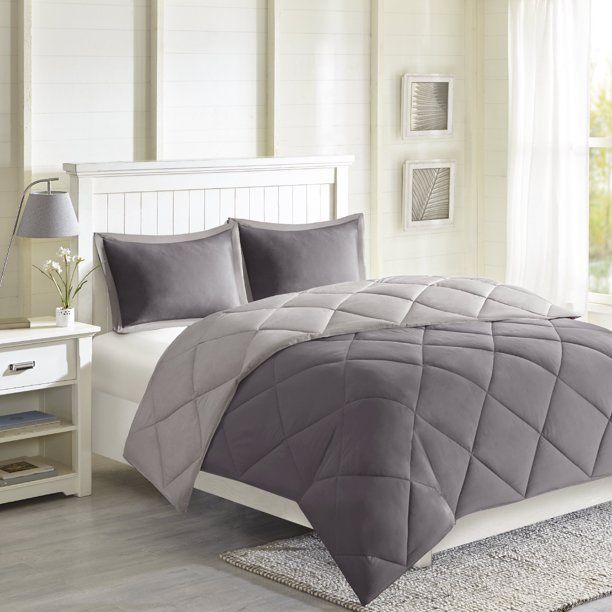 Photo 1 of FULL / QUEEN Home Essence Windsor Reversible Down Alternative 3M Scotchgard Comforter Set, Gray, F/Q. Soft and cozy, the Home Essence Windsor Reversible Down Alternative 3M Scotchgard Comforter Mini Set will make you never want to get out of bed. This com