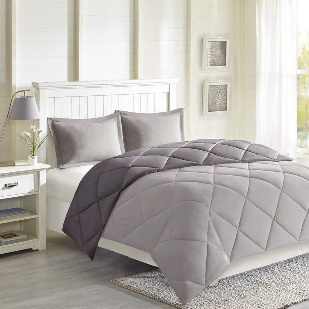 Photo 2 of FULL / QUEEN Home Essence Windsor Reversible Down Alternative 3M Scotchgard Comforter Set, Gray, F/Q. Soft and cozy, the Home Essence Windsor Reversible Down Alternative 3M Scotchgard Comforter Mini Set will make you never want to get out of bed. This com