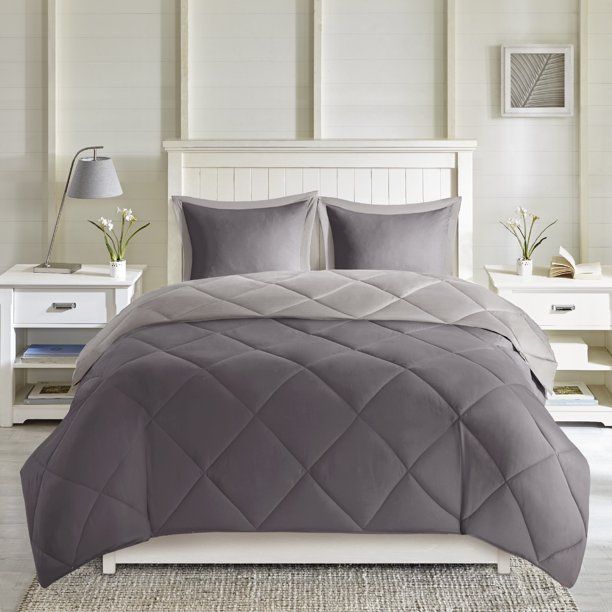 Photo 4 of FULL / QUEEN Home Essence Windsor Reversible Down Alternative 3M Scotchgard Comforter Set, Gray, F/Q. Soft and cozy, the Home Essence Windsor Reversible Down Alternative 3M Scotchgard Comforter Mini Set will make you never want to get out of bed. This com