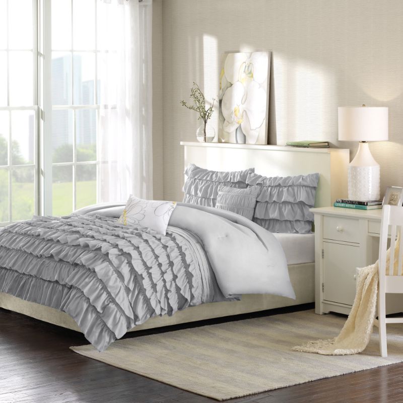 Photo 1 of FULL / QUEEN Home Essence Apartment Marley Grey Ruffles 5 Piece Comforter Set, Full/Queen. he Home Essence Apartment Marley Super Soft Comforter Set brings a graceful comfort to your bedroom decor. Beautiful flowing ruffles on the bottom half of the comfo