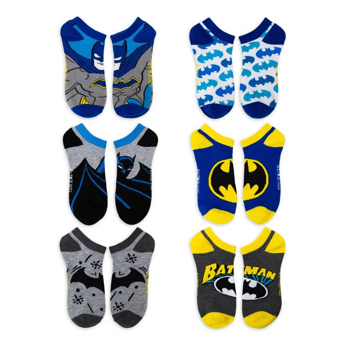 Photo 2 of Batman Boys No Show Socks 6-Pack.  Batman Assorted Print 6 Pack No-Show Socks. Add a touch of super to your little hero with this 6 pack of Batman socks. Six colorful designs included in this pack allows you to choose a different pair each day. The soft c