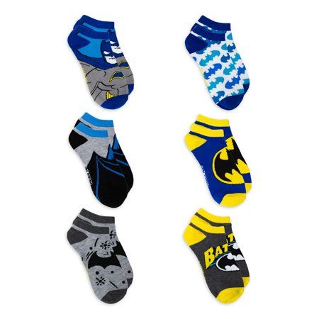 Photo 2 of Batman Boys No Show Socks 6-Pack.  Batman Assorted Print 6 Pack No-Show Socks. Add a touch of super to your little hero with this 6 pack of Batman socks. Six colorful designs included in this pack allows you to choose a different pair each day. The soft c