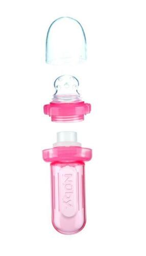 Photo 3 of Nuby E-Z Squee-Z Silicone Squeezable Bottle Feeder with Spoon - BPA Free. The E-Z Squee-Z™ is perfect for the transition to semisolid foods and purees, as well as promoting self-feeding. The squeezable silicone bottle and pressure-sensitive valves in the 