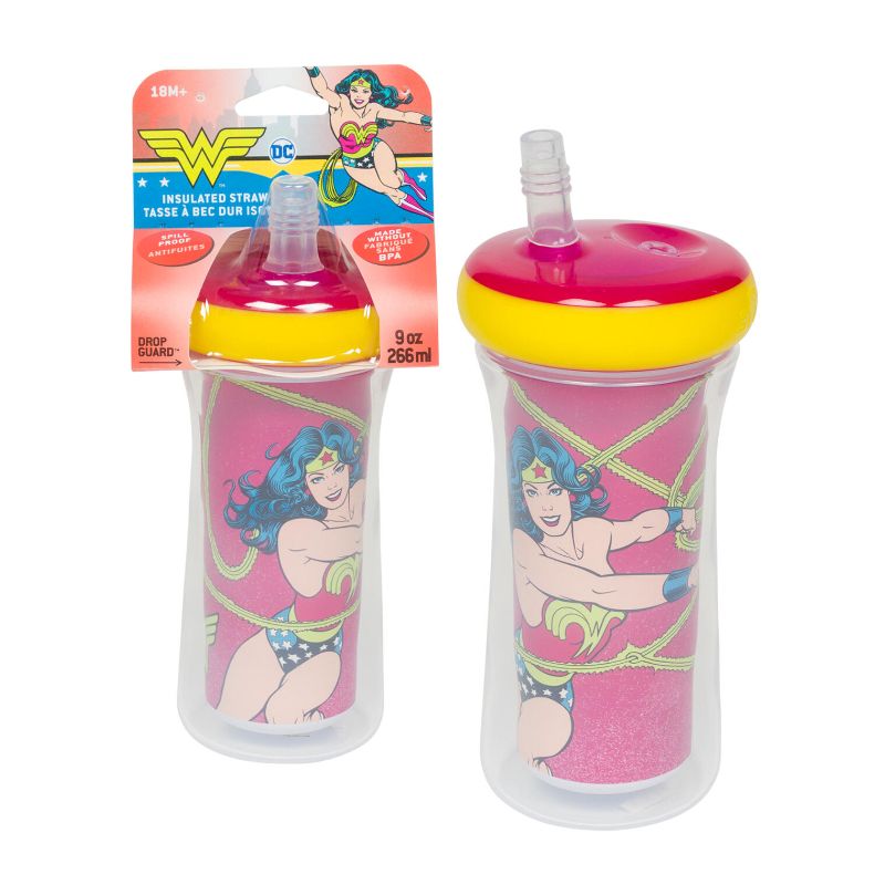 Photo 1 of Wonder Woman Sippy Cup. Wonder Woman sippy cup is perfect for toddlers 18 month and older to transition from baby bottles to cups. It has an insulated straw cup. It features popular DC superhero Wonderwoman.