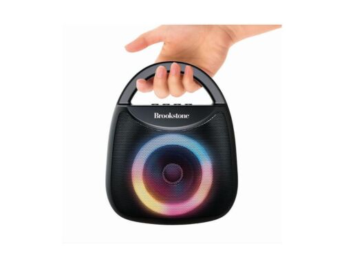 Photo 1 of Brookstone Chroma Tone Wireless Led Speaker, Black. Create a colorful lightshow to shake and groove to using this fantastic wireless speaker from Brookstone. The LED light illuminates in stunning visuals and color changing lighting that dances along to yo
