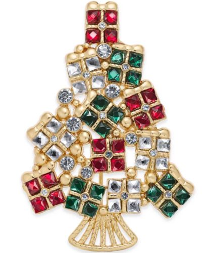 Photo 1 of Macy's Holiday Lane Gold Tone Multicolor Crystal Christmas Tree Pin / Brooch 