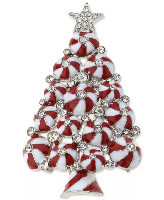 Photo 1 of Holiday Lane Macy's Silver-Tone Crystal Peppermint Tree Pin, Created for Macy's
