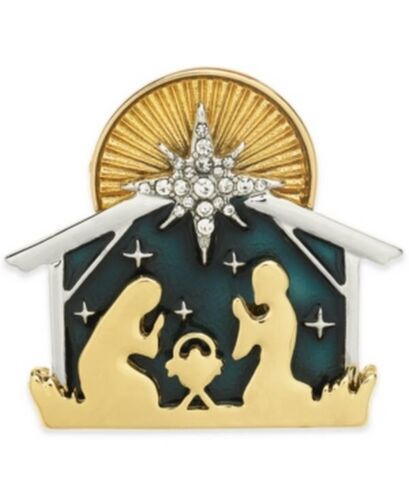 Photo 1 of Macy's Holiday Lane Gold-Tone Crystal and Epoxy Nativity Scene Pin