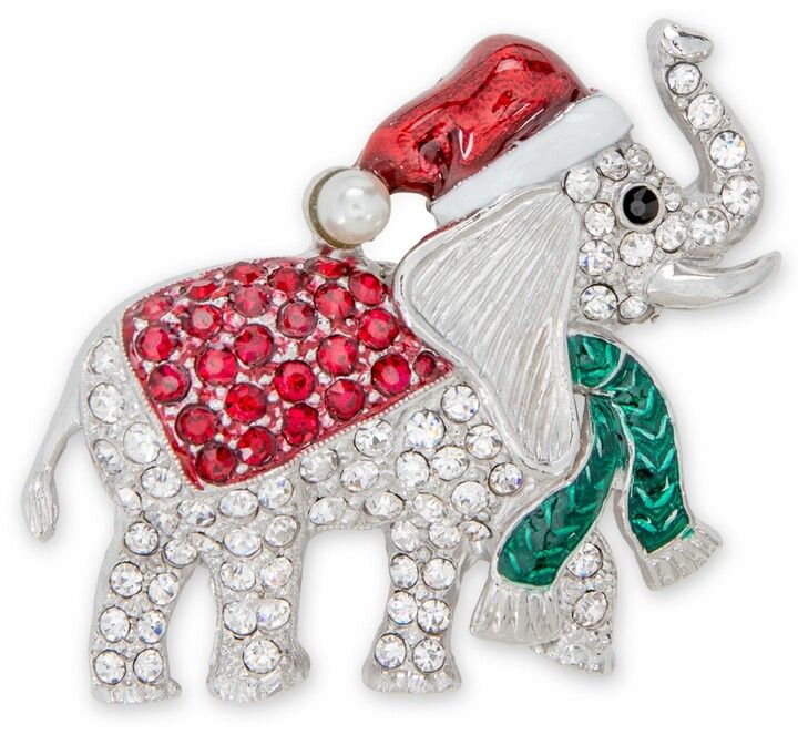 Photo 1 of Macy's Holiday Lane Silver-Tone Pave & Imitation Pearl Elephant Pin, Created for Macy's