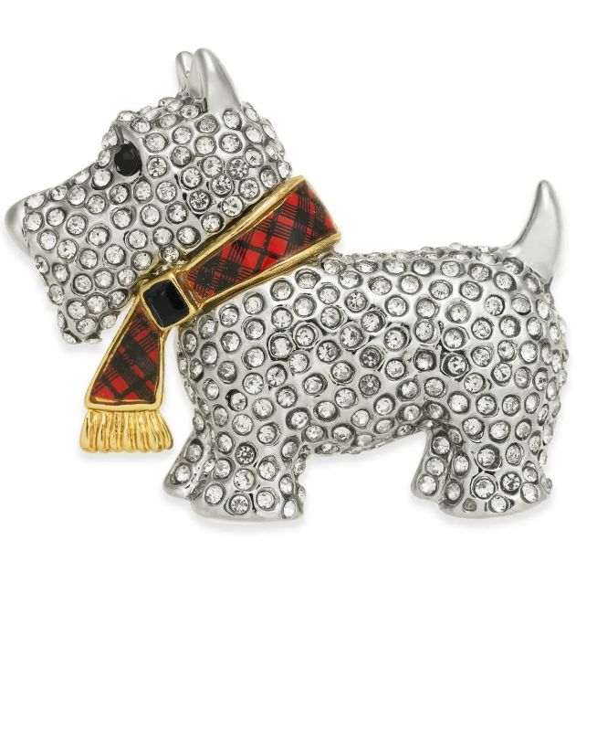 Photo 1 of  Holiday Lane Rhinestone Scotty Dog with Plaid Scarf Brooch