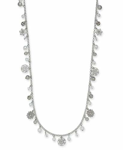 Photo 1 of Macy's Holiday Lane Silver-Tone Pavé & Imitation Pearl Snowflake 36" Strand Necklace