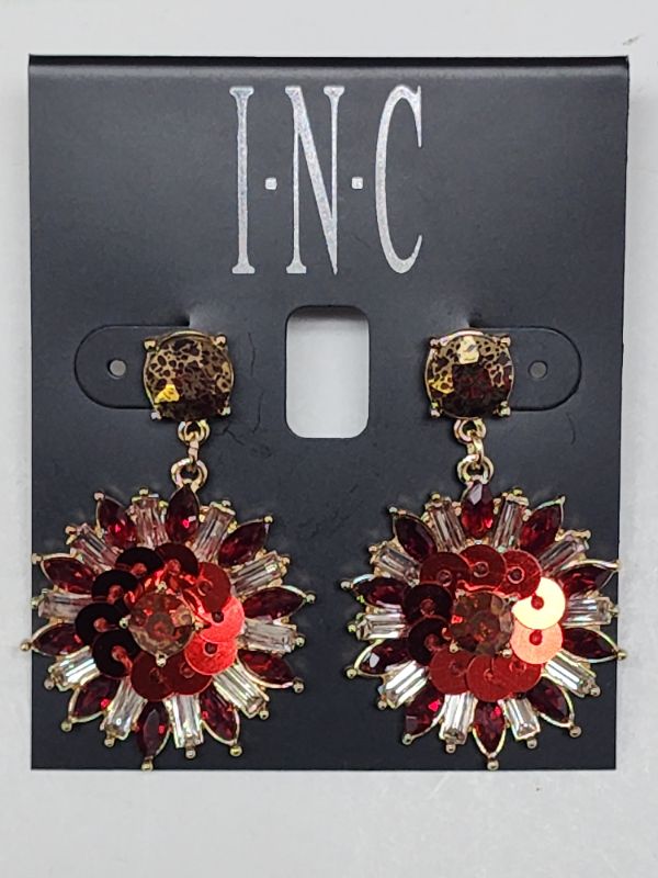 Photo 1 of INC Flower Drop Statement Earrings Gold-Tone Red 