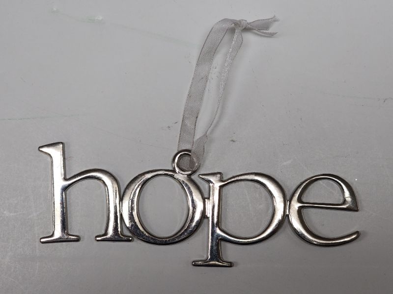 Photo 2 of Holiday Lane “Hope” Ornament Silver Tone Ribbon Christmas Decoration 6”