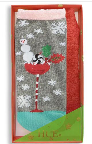 Photo 1 of HUE 2-pack Footsie Socks Gift Box Snowman Cocktail Christmas Holiday