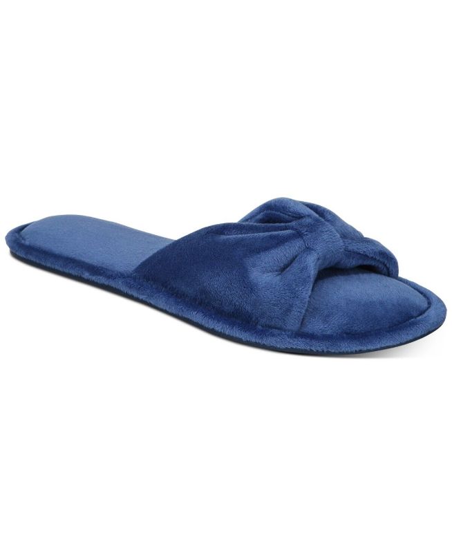 Photo 1 of Size XL 11-12 Charter Club Memory Foam Open Toe Bow Blue Slippers. Simply sweet and cozy, these knit slippers from Charter Club showcase an open-toe design and classic bow accents. Machine Washable