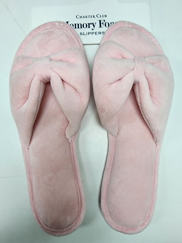 Photo 1 of Size XL 11 - 12 Charter Club Memory Foam Open Toe Bow Grey Slippers. Simply sweet and cozy, these knit slippers from Charter Club showcase an open-toe design and classic bow accents. Machine Washable