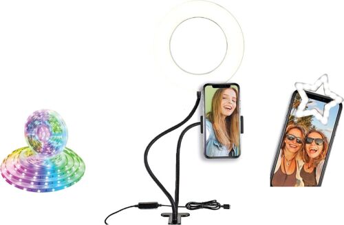 Photo 2 of Gabba Goods Social Media Recording Kit- With a 6ft LED light strip, 6" led RING with a desk mount, and a clip on Selfie light. 