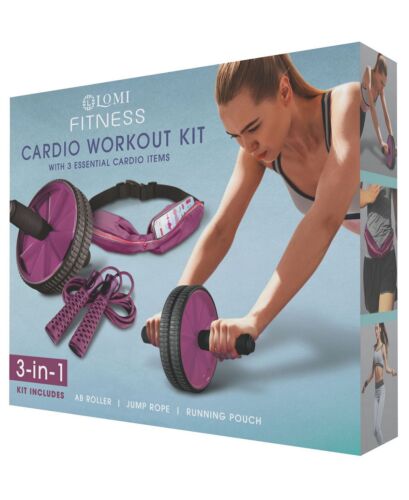 Photo 1 of Lomi 3-in-1 Cardio Workout Kit, Ruby. Engage and strengthen your core with gliding discs from sharper image. These discs are useful for a variety of exercises, including lunges, squats, and upper body movements. Ab rollers dimensions - 10" x 6". Jump rope