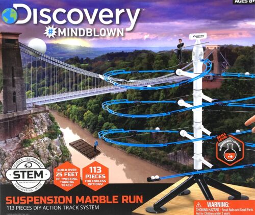 Photo 1 of Discovery MINDBLOWN Suspension Marble Run 113 Piece DIY Action Track System. Build an exciting multi-tiered marble run with over 25 feet of track, then send marbles speeding through a twisting, turning course! It's a fun way to learn about engineering and