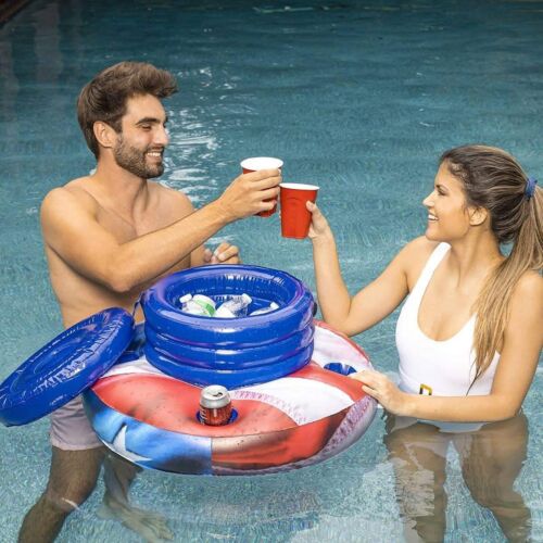 Photo 1 of PoolCandy Inflatable Stars & Stripes Floating Drink Cooler for Pools, Indoors or Outdoors. Easy to use, inflates in Minutes Perfect for Any Occasion.
Features RealPrint technology. Durable and 100% waterproof. Includes inflatable lid and handles so you ca