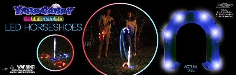 Photo 1 of YardCandy Illuminated LED Horseshoes, Backyard Games, Light up your Night. Anyone can play horseshoes, and now with the YardCandy Illuminated LED Horseshoes, you can play any time of day or night. These weighted, plastic horseshoes feature LEDs that light